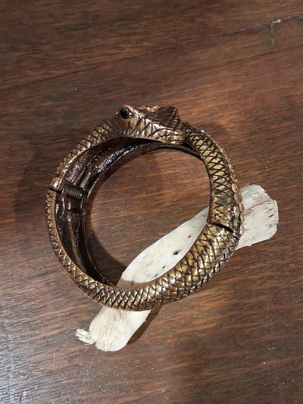 Bronze-Tone Snake Coil Bracelet - Women’s Reptile Statement Jewelry Clamper